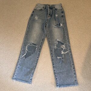 PAC Sun, ripped jeans, high rise straight, button fly, size 24